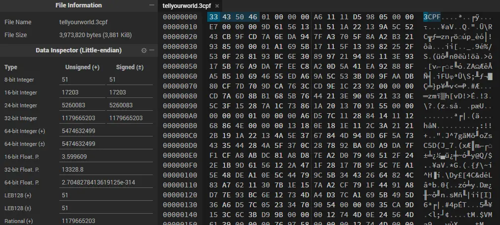 3cpf screenshot in hex editor
