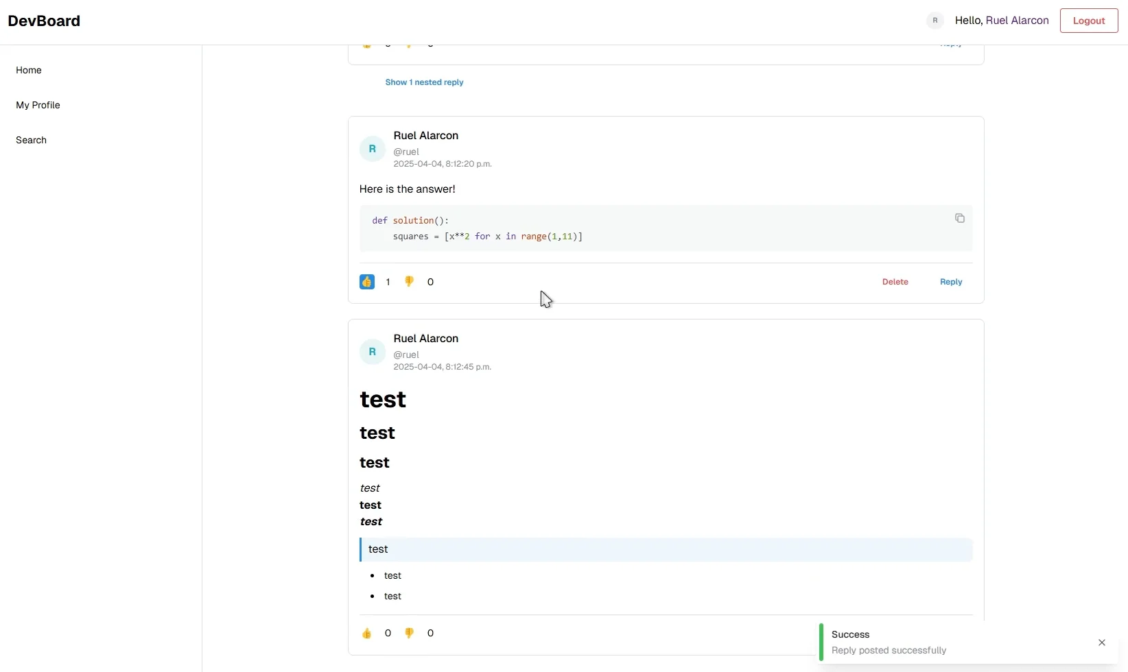 DevBoard interface screenshot