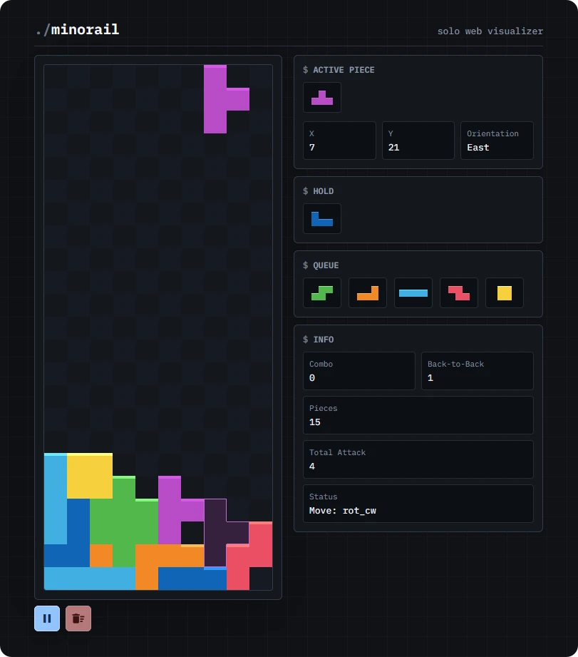Minorail modern Tetris bot visualizer interface