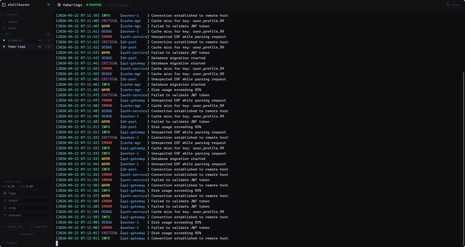 Shellhaven interface screenshot